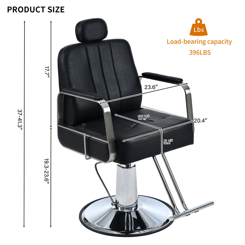 Premium Reclining Barber Chair Salon Chair For Hair Stylist With Heavy Duty Hydraulic Pump, 360° Rotation, Tattoo Chair Shampoo Beauty Salon Equipment, Max Load Weight 400 Lbs