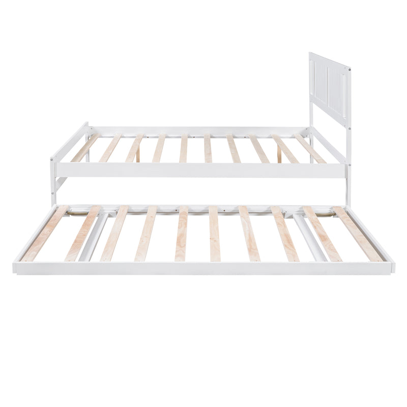 Full Size Platform Bed with Adjustable Trundle,White(Old SKU:SM000248AAK)
