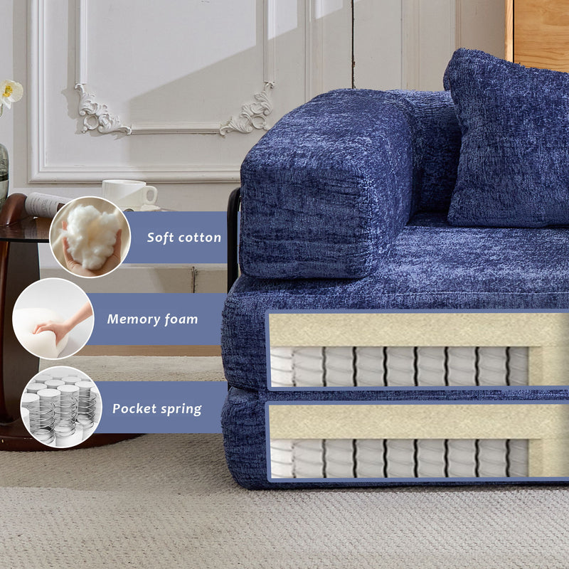 Convertible Floor Sofa Bed With Fixed Shape Frame For Living Room - Dark Blue