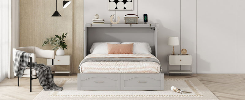 Murphy Wall Bed With Drawer And A Set Of Sockets & USB Ports, Pulley Structure Design