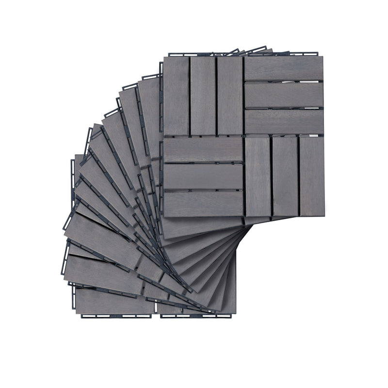Acacia Wood Interlocking Deck Tiles Checker Pattern For Outdoor Flooring