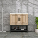 Modern Freestanding Bathroom Vanity With Ceramic Sink, Hot And Cold Faucet, Storage Cabinet & Open Shelf