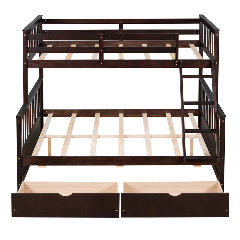 Twin-Over-Full Bunk Bed with Ladders and Two Storage Drawers(Espresso)( old sku:LT000165AAP）