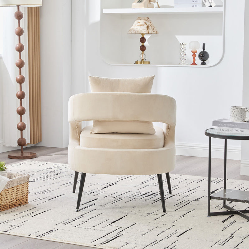 Open Back Accent Chair, Round Armchair For Living Room, Bedroom - Beige