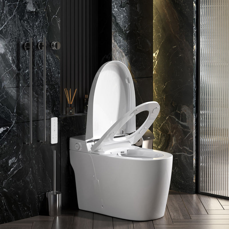 Smart 1 Piece Bidet Toilet With Warm Air Dryer Heated Seat LED Night Light Auto Open / Close - White