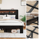 Wood Platform Bed Frame With Storage LED Light Headboard & USB