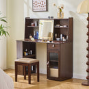 Modern Elegance Makeup Vanity Desk With Adjustable Lighted Mirror Storage Shelves Drawer And Cabinet - Walnut