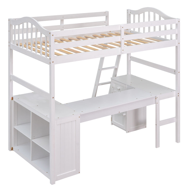 Loft Bed With Drawers, Cabinet, Shelves With Desk
