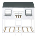 Twin Over Twin Bunk Bed Wood Bed with Roof, Window, Guardrail, Ladder (White)(OLD SKU :LT000045AAK)