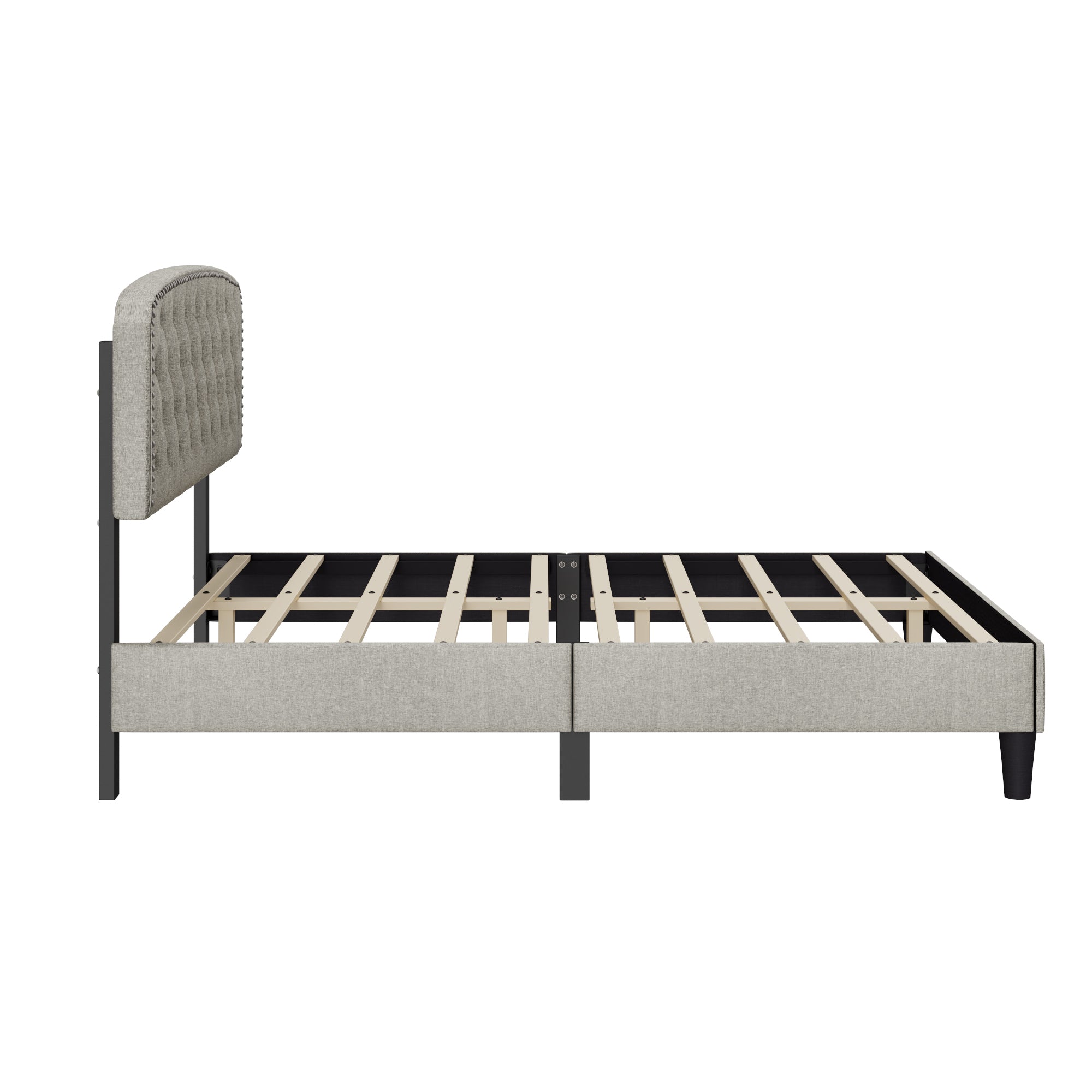 Queen size Adjustable Headboard with Fine Linen Upholstery and Button Tufting for Bedroom,  Wave Top  cream White