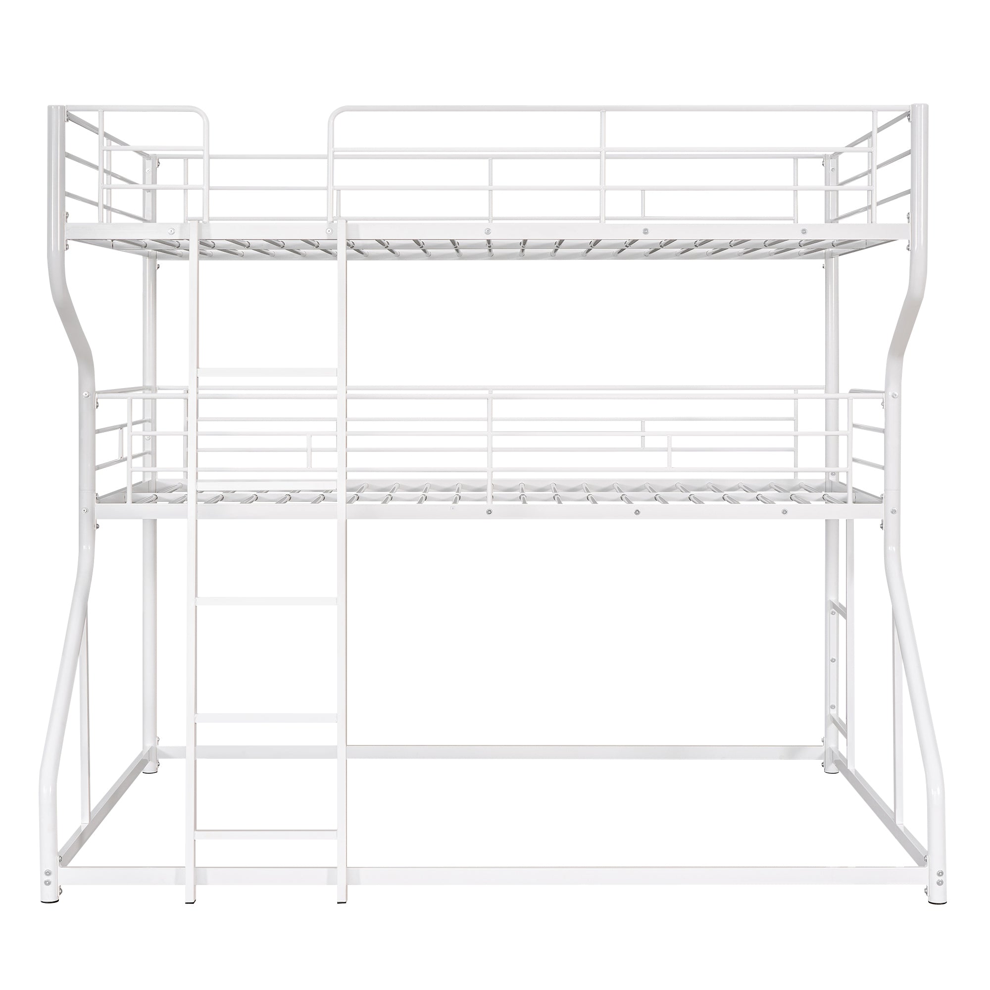 Full XL over Twin XL over Queen Size Triple Bunk Bed with Long and Short Ladder,White
