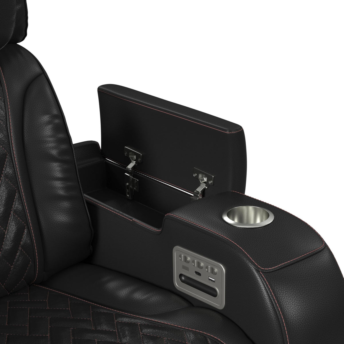 Prime Time P3 Loveseat With LED, Wireless Charger Pocket, And Console in Black by Elements International, view 11