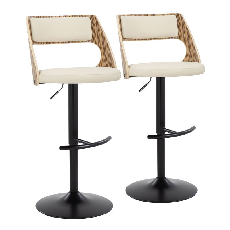 Cecina - Contemporary Adjustable Barstool With Swivel With Rounded T Footrest (Set of 2) - Black / Zebra / Cream