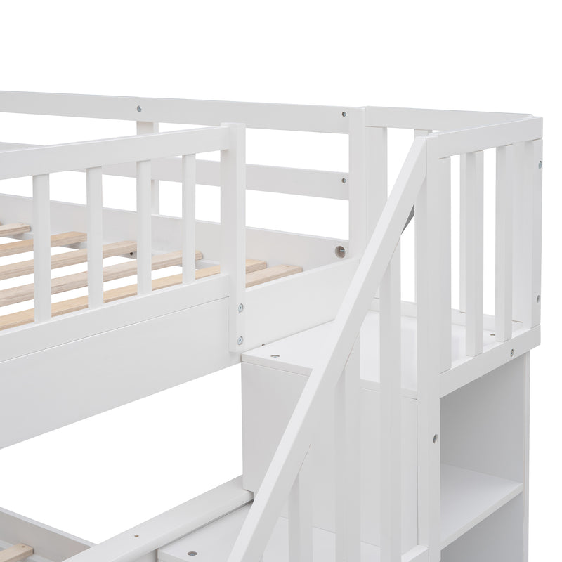 Stairway Full-Over-Full Bunk Bed with Storage and Guard Rail for Bedroom, Dorm, White color(OLD SKU :LP001110AAK)