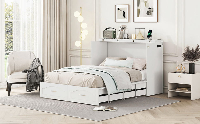 Murphy Wall Bed With Drawer And A Set Of Sockets & USB Ports, Pulley Structure Design