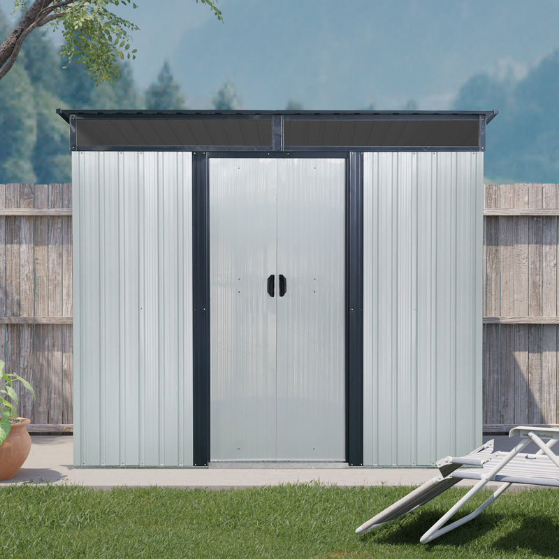 Outdoor Metal Storage Shed And Transparent Plate For Garden, Lawn