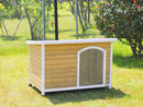 Large Wooden Outdoor Dog House, Waterproof Roof, Elevated Floor, Adjustable Plastic Feet - Yellow