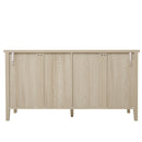 4 Door Sideboard, Carved Sideboard Buffet Cabinet With Storage, Modern Coffee Bar Cabinet With Adjustable Shelf For Living Room, Dining Room, Kitchen - Natural