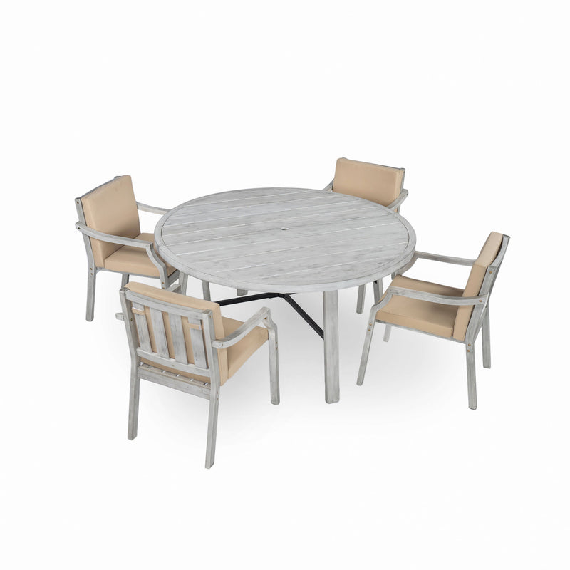 Outdoor Dinning Set 4 Person Outdoor Wooden Dinning Set With An Umbrella Hole And Removable Cushions For Patio, Backyard, Garden - Antique Gray