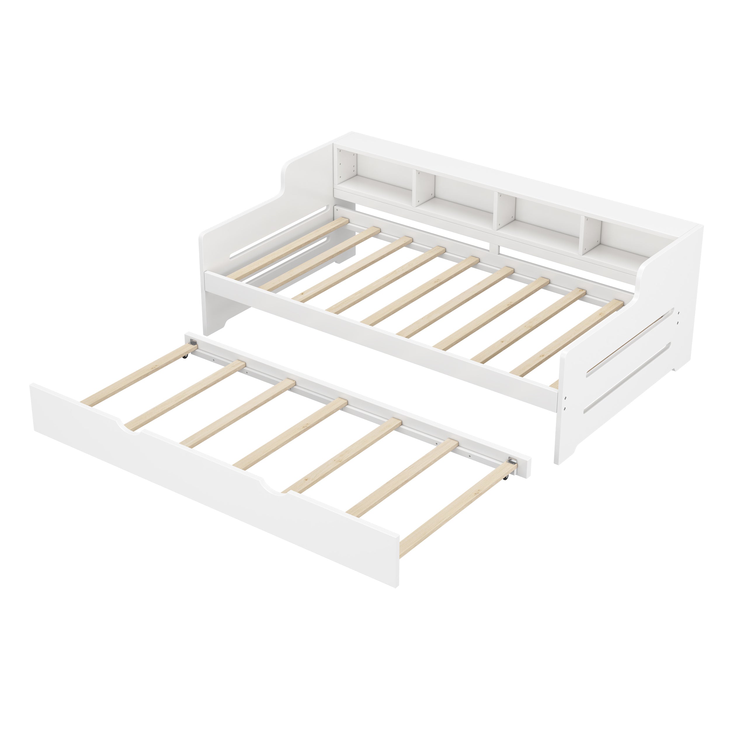 Twin Size Wooden Day Bed with Trundle for Guest Room, Small Bedroom, Study Room, White - Atlantic Fine Furniture Melbourne FL