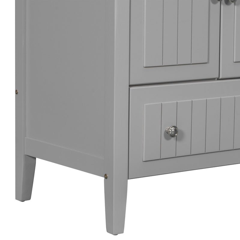 Bathroom Vanity With Ceramic Basin, Bathroom Storage Cabinet With Two Doors And Drawers, Solid Frame, Metal Handles