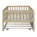 Twin Size Wood Daybed with Trundle and Fence Guardrails, Natural