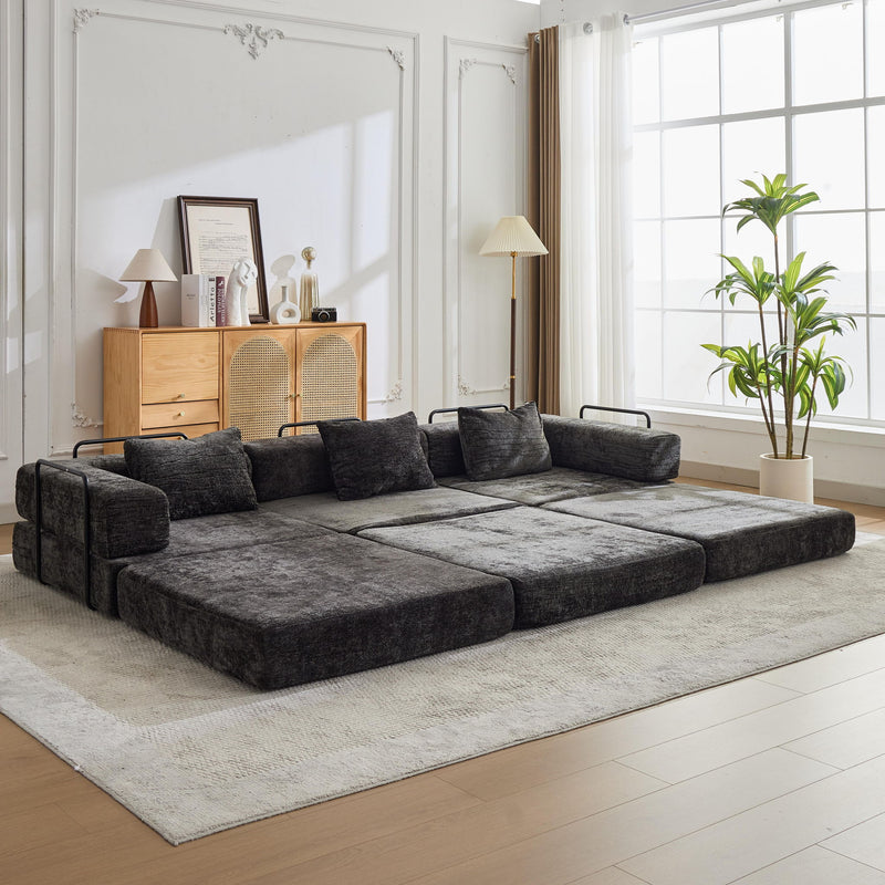 Convertible Floor Sofa Bed With Fixed Shape Frame, Boneless Modular Sectional Sofa, For Living Room - Black