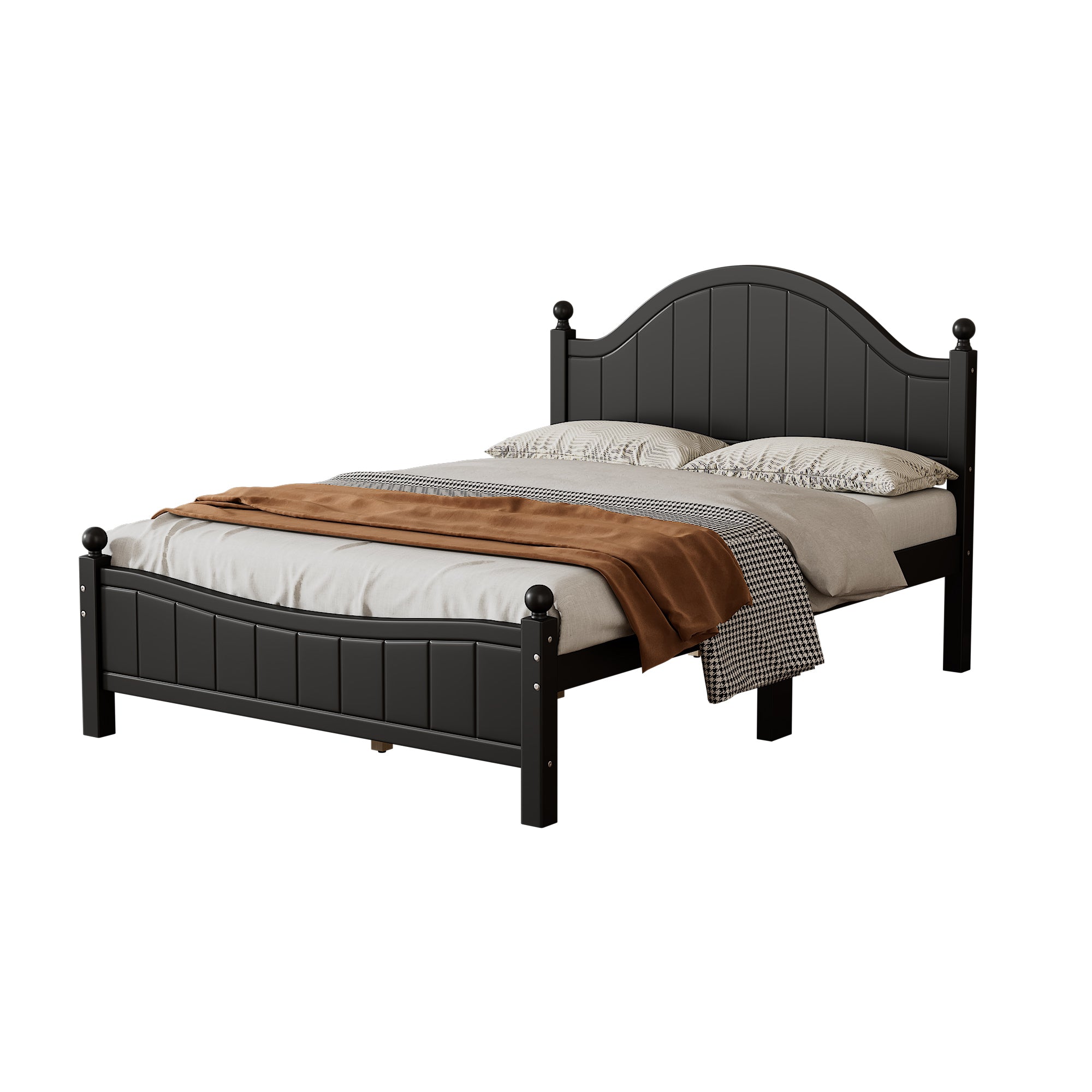 Traditional Concise Style Black Solid Wood Platform Bed, No Need Box Spring, Full - Atlantic Fine Furniture Melbourne FL