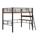 Metal Full Size Loft Bed with Built-in Desk, Storage Shelf and Ladder, Black
