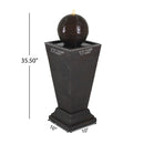 35.5" Tall Column Fountain With LED Lights, Retro Outdoor Decor, Weather Resistant Feature - Dark Brown