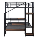 Full Over Full Metal Bunk Bed with Lateral Storage Ladder and Wardrobe, Black