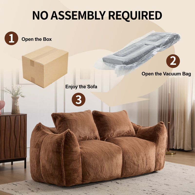 Giant Bean Bag Couch, Ultra Soft Fluffy Loveseat For Living Room Reading Chair With Pillows - Brown