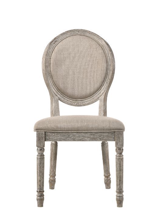 Faustine - Side Chair (Set of 2) - Tan Fabric & Salvaged Light Oak Finish - Atlantic Fine Furniture Inc