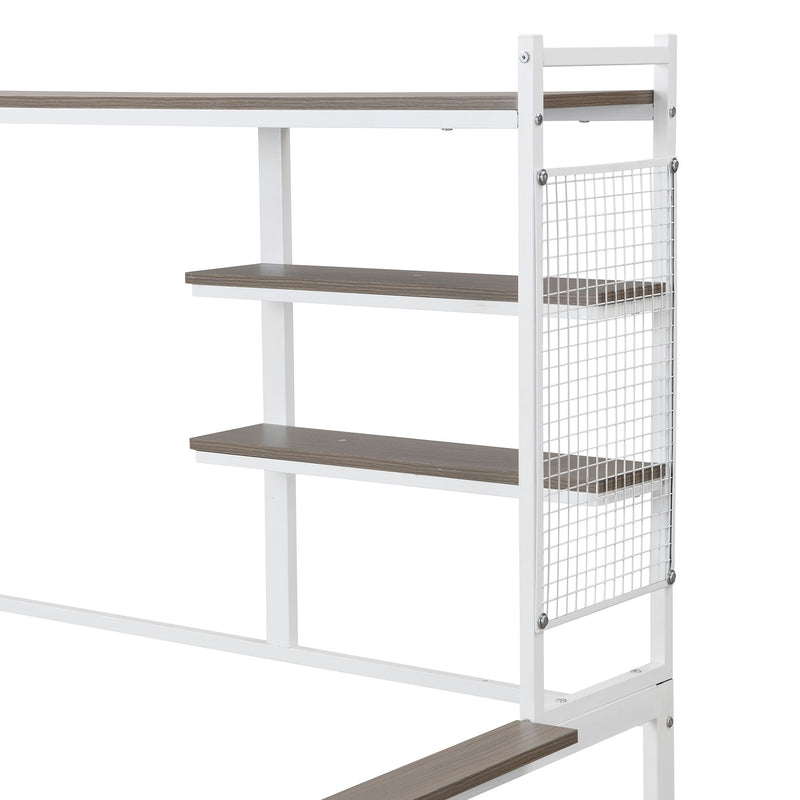 Daybed With Movable Desk, Grid, Shelves And Clothes Hanger