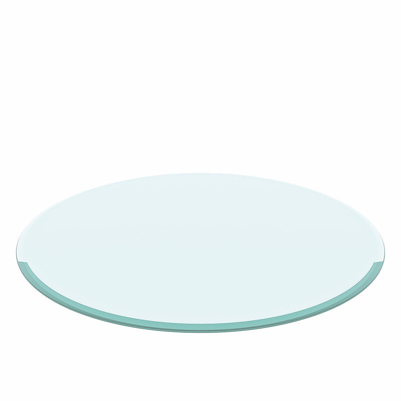 Round Tempered Glass Table Top Clear Glass, Thick Beveled Polished Edge - Black