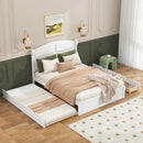 Wood Queen Size Platform Bed with Twin Size Trundle and 2 Drawers, White