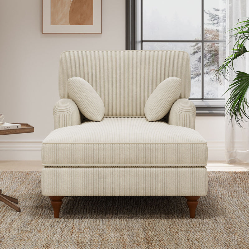 Oversized Chaise Lounge Chair Indoor With 2 Comfy Pillows Rolled Arms Corduroy Fabric Sleeper Sofa Chair For Living Room Bedroom - Beige