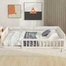 Wood Full Size Upholstered Platform Bed With Guardrail And Pillow - Beige