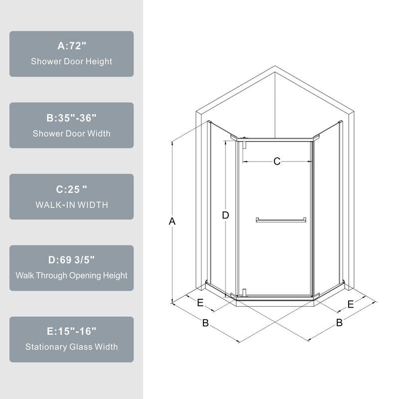Goodyo - Neo Angle Frameless Shower Door With Acrylic Base Combo