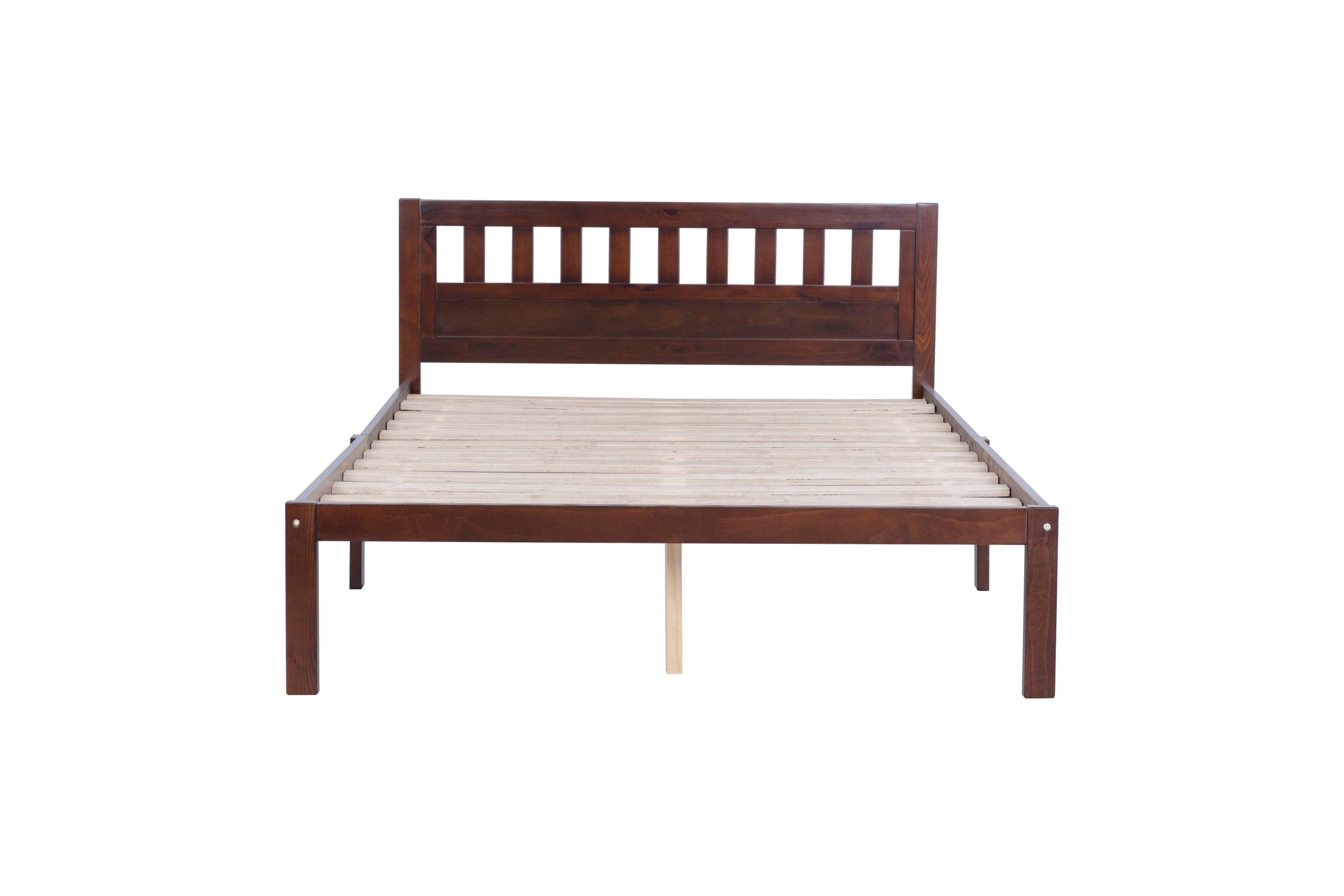 Full Size Bed, Wood Platform Bed Frame with Headboard For Kids, Slatted, Dark Walnut - Atlantic Fine Furniture Melbourne FL