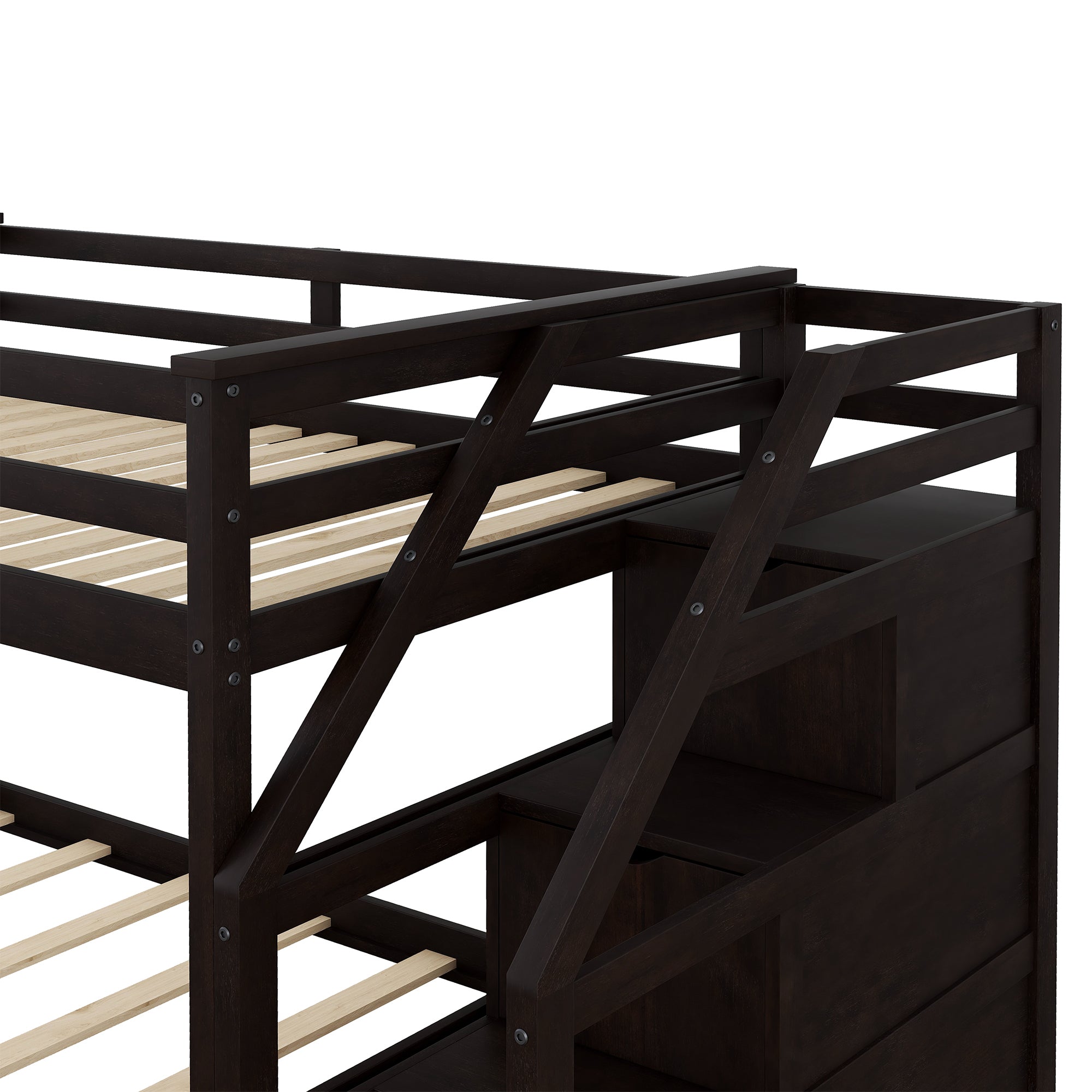 Twin-Over-Twin Bunk Bed with Twin Size Trundle and 3 Storage Stairs,Espresso (OLD SKU :LP000064AAP) - Atlantic Fine Furniture Melbourne FL
