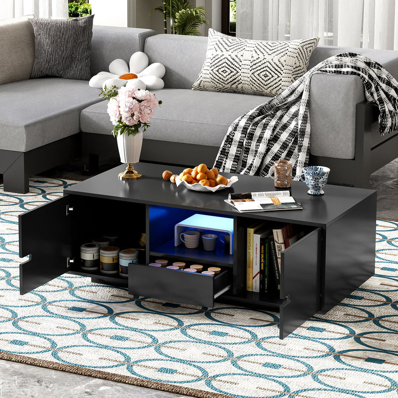 Modern High Glossy Rectangle Coffee Table With 16 Color LED Lights For Living Room
