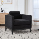 Wide Modern Farmhouse Performance Accent Chair With Legs, Wood Base