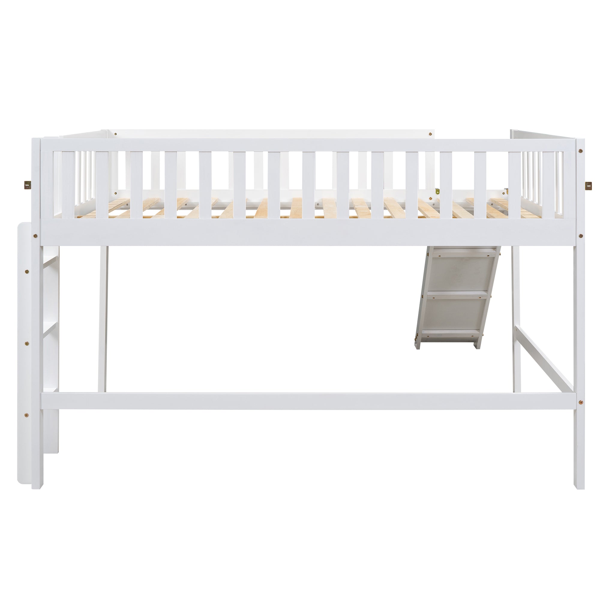 Full Size Low Loft Bed with Ladder and Slide,White - Atlantic Fine Furniture Melbourne FL