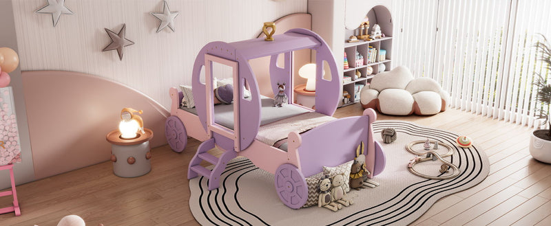 Princess Carriage Bed With Crown, Platform Car Bed With Stair