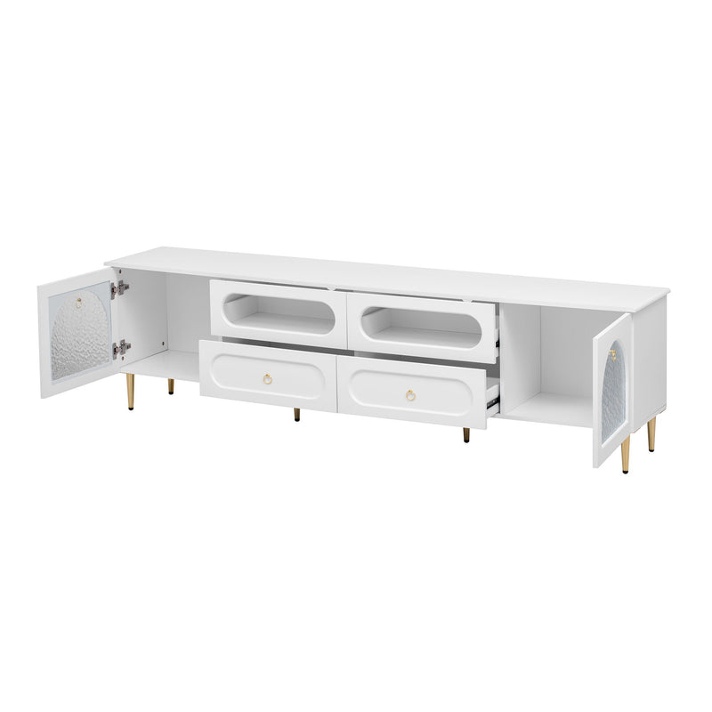 Retro TV Stand With 6 Metal Legs, 2 Cabinets, 4 Drawers And Anti-Tip Device
