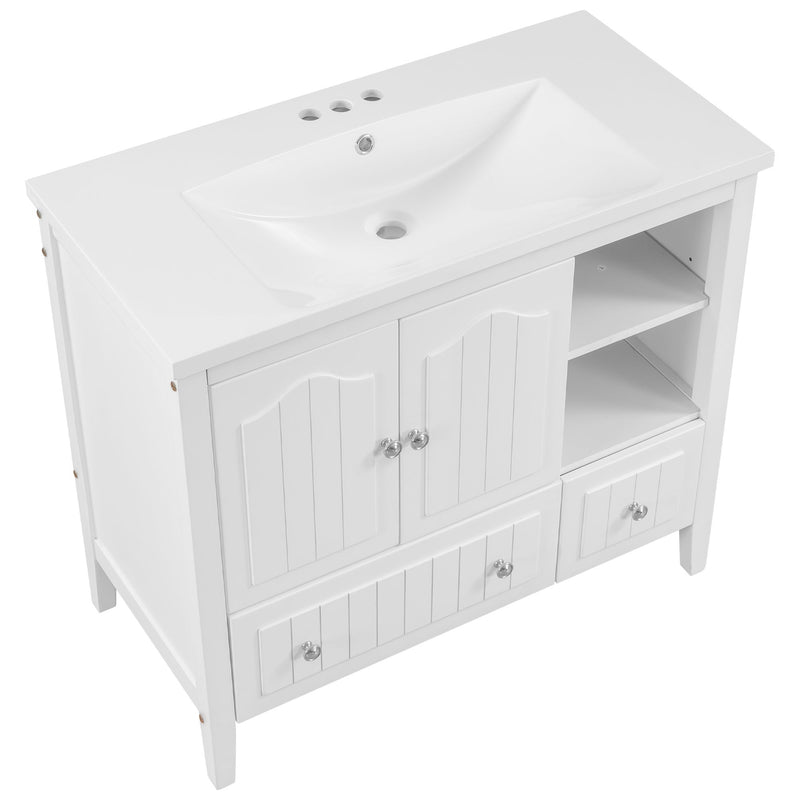 Bathroom Vanity With Ceramic Basin, Bathroom Storage Cabinet With Two Doors And Drawers, Solid Frame, Metal Handles