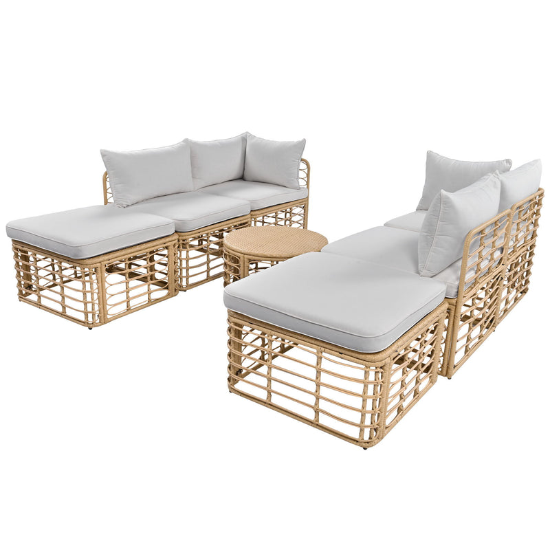 Outdoor Patio Furniture, All-Weather Rattan Sectional Sofa Set With Thick Cushions And Pillows, Freely Combined Conversation Sets For Garden, Backyard, Balcony