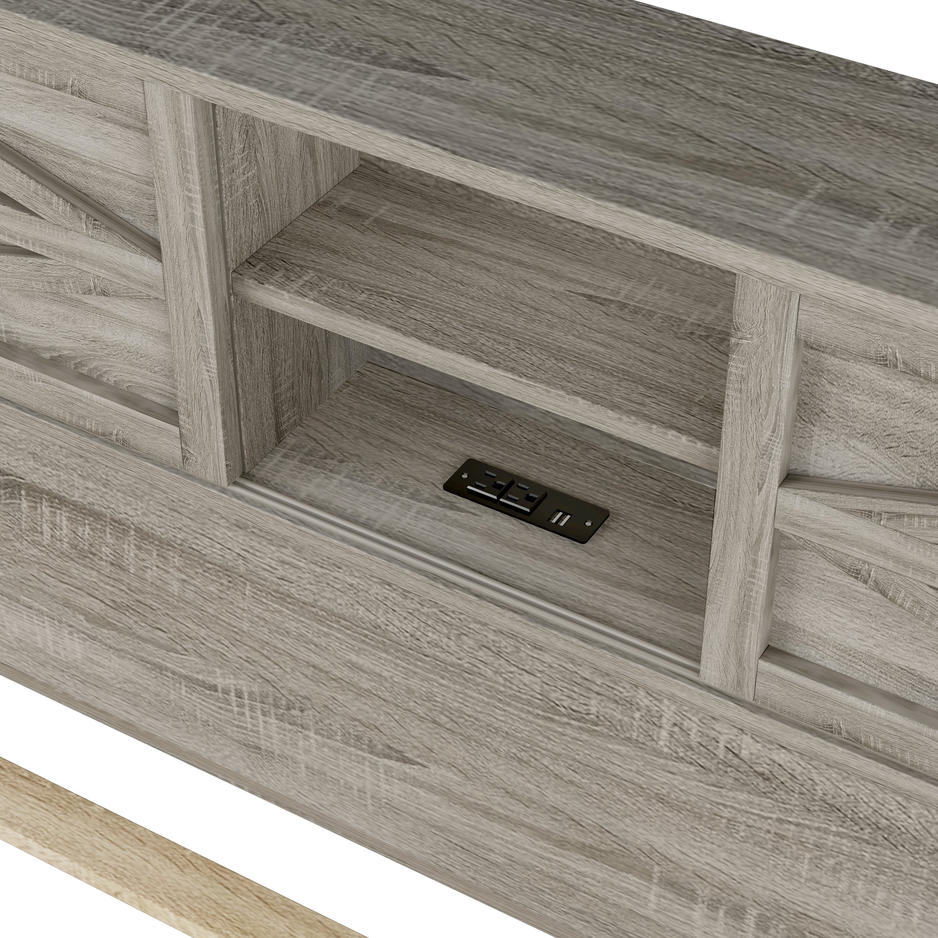 Farmhouse Platform Bed with Double Sliding Barn Door, Full Size Rustic Wood Bed with
Charging Station, Wood Slats Support, Antique Gray - Atlantic Fine Furniture Melbourne FL