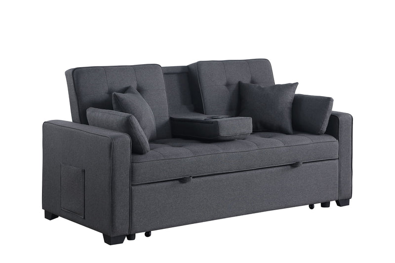 Cody II - 69.5"W Dark Gray Linen Convertible Sleeper Loveseat With Cup Holder, Charging Ports and Pocket